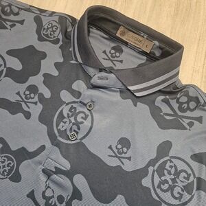 G/FORE Mens Camo Skull Golf Polo Shirt Gray Black Bear Lakes Logo Size Large